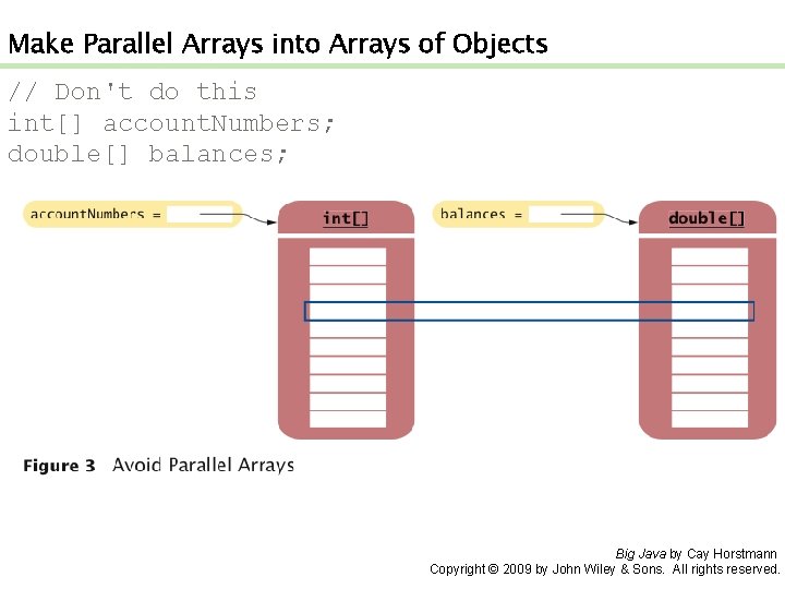 Make Parallel Arrays into Arrays of Objects // Don't do this int[] account. Numbers;