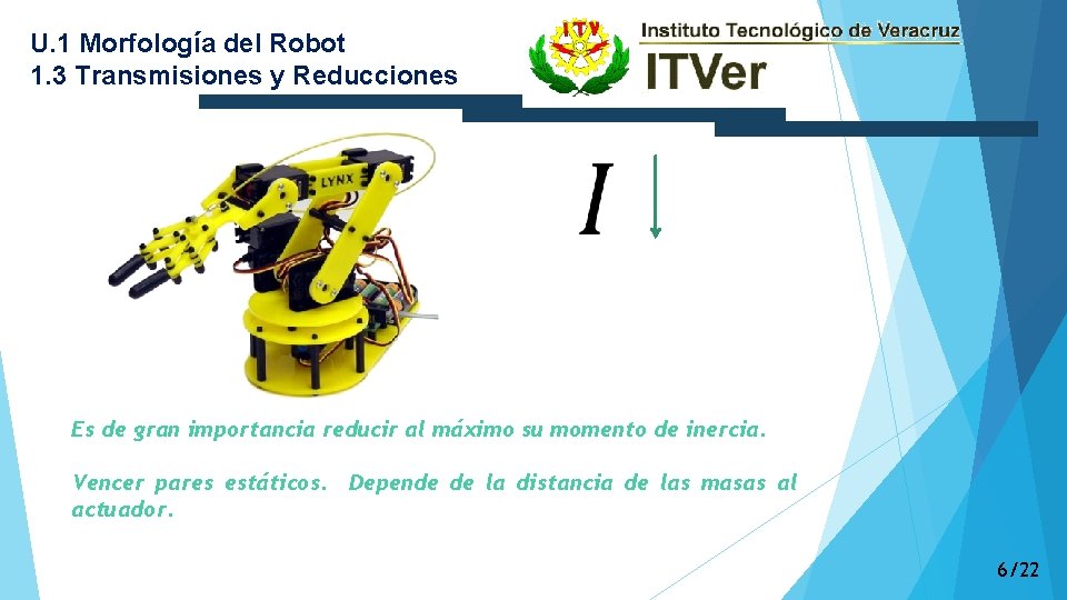 U. 1 Morfología del Robot 1. 3 Transmisiones y Reducciones Es de gran importancia