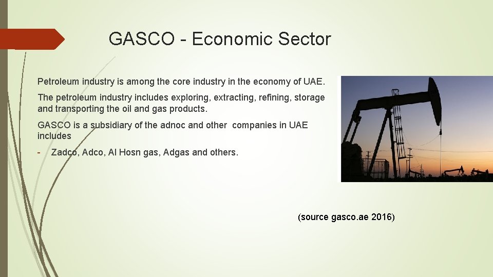 GASCO - Economic Sector Petroleum industry is among the core industry in the economy