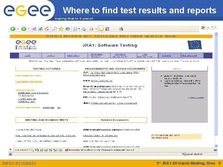 Where to find test results and reports Enabling Grids for E-scienc. E INFSO-RI-508833 3