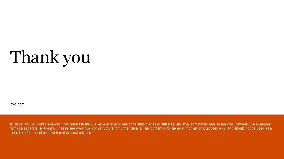 Thank you pwc. com © 2020 Pw. C. All rights reserved. Pw. C refers