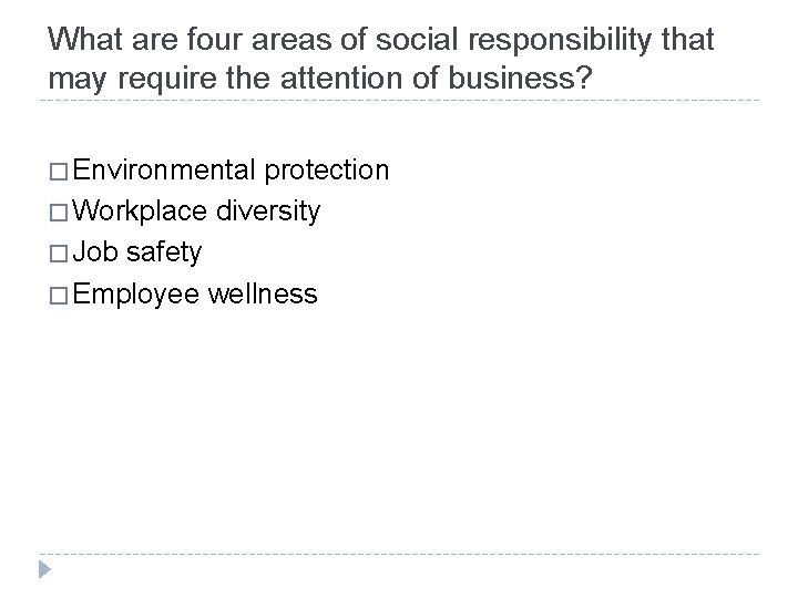What are four areas of social responsibility that may require the attention of business?