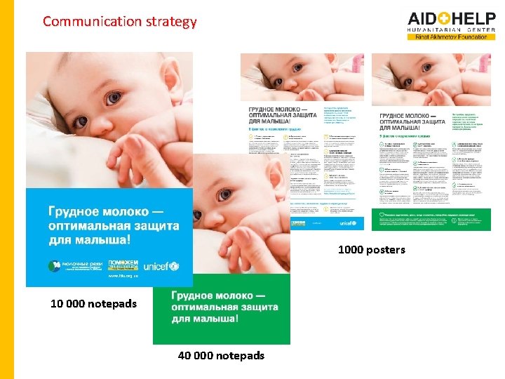 Communication strategy 1000 posters 10 000 notepads 40 000 notepads 