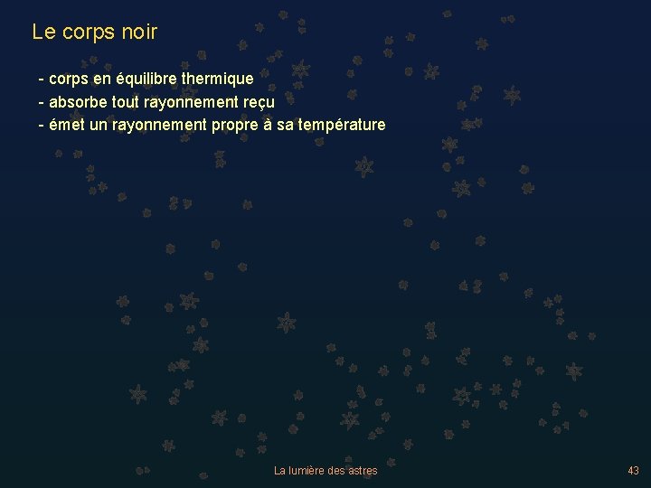 Le corps noir - corps en équilibre thermique - absorbe tout rayonnement reçu -