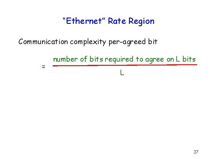 “Ethernet” Rate Region Communication complexity per-agreed bit = number of bits required to agree