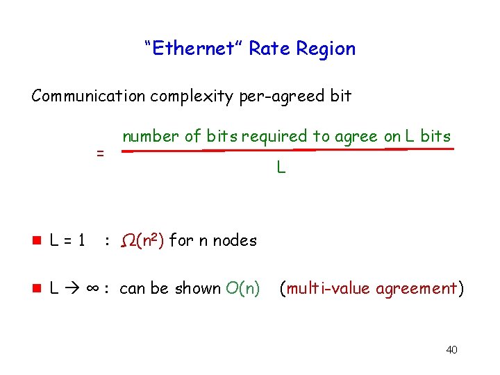 “Ethernet” Rate Region Communication complexity per-agreed bit = number of bits required to agree