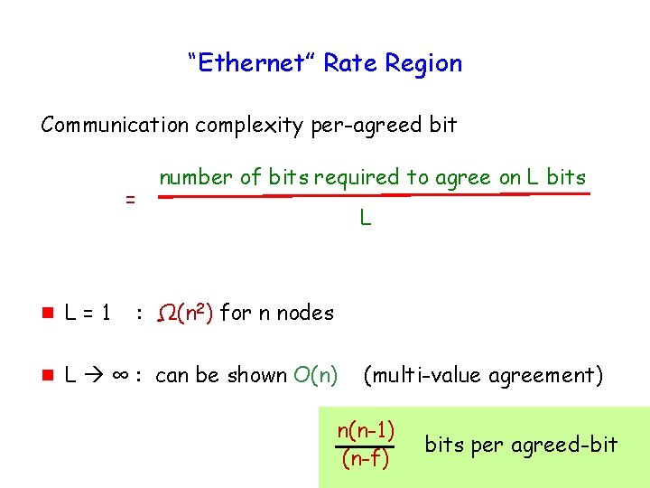 “Ethernet” Rate Region Communication complexity per-agreed bit = number of bits required to agree