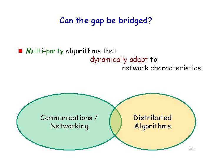 Can the gap be bridged? g Multi-party algorithms that dynamically adapt to network characteristics