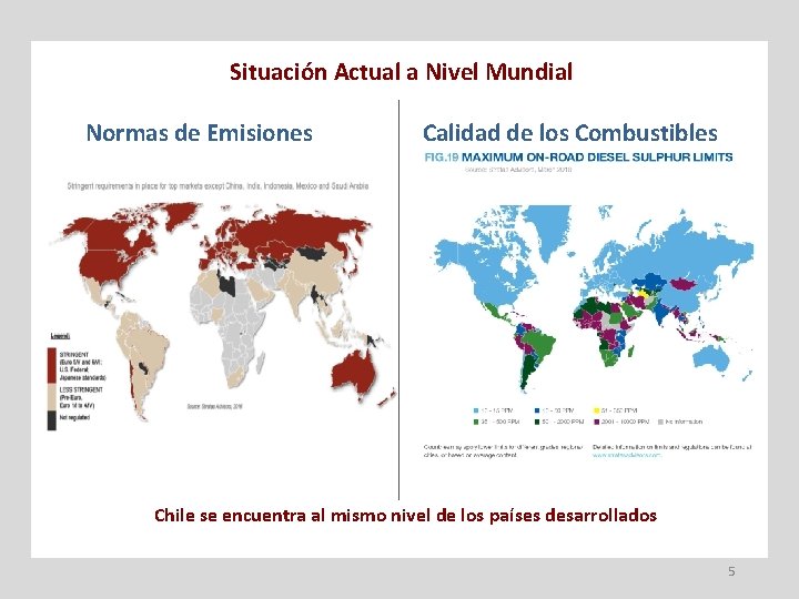 Situación Actual a Nivel Mundial Normas de Emisiones Calidad de los Combustibles Chile se