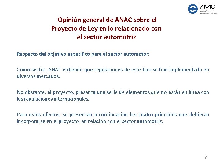 Opinión general de ANAC sobre el Proyecto de Ley en lo relacionado con el