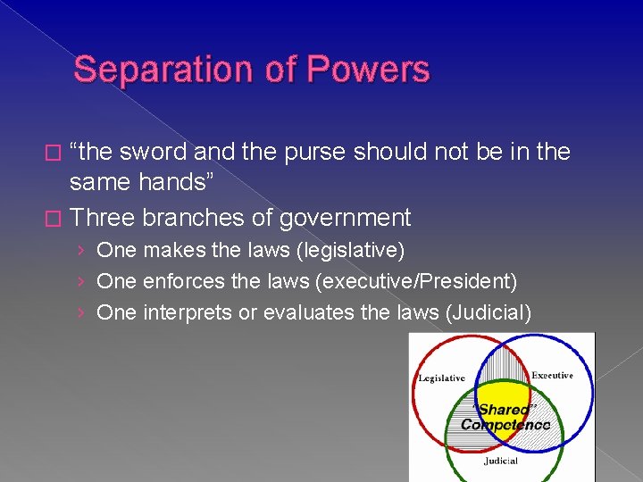 Separation of Powers “the sword and the purse should not be in the same