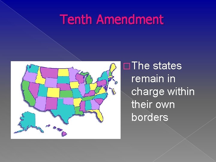 Tenth Amendment � The states remain in charge within their own borders 