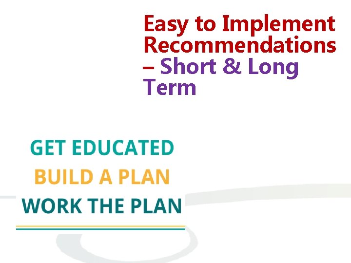 Easy to Implement Recommendations – Short & Long Term 