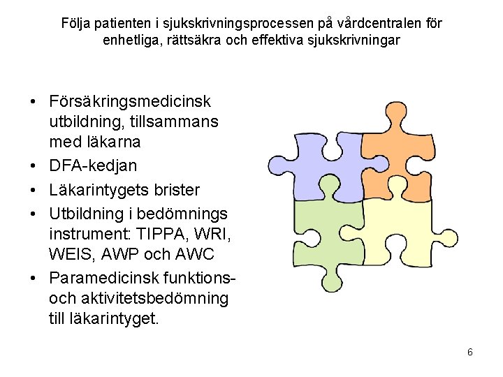 Följa patienten i sjukskrivningsprocessen på vårdcentralen för enhetliga, rättsäkra och effektiva sjukskrivningar • Försäkringsmedicinsk