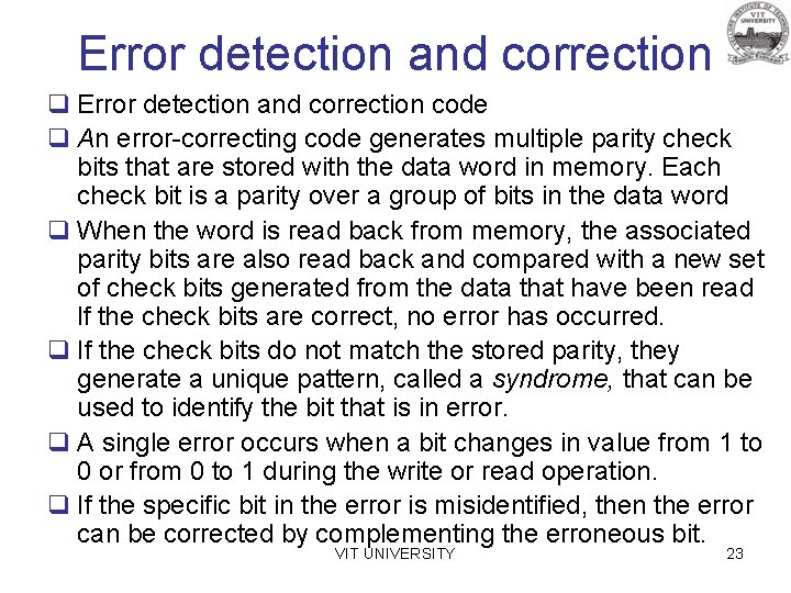 Error detection and correction q Error detection and correction code q An error-correcting code