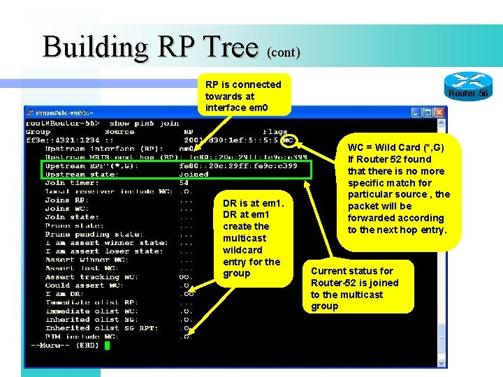 Building RP Tree (cont) RP is connected towards at interface em 0 DR is