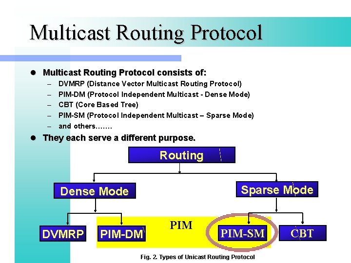 Multicast Routing Protocol l Multicast Routing Protocol consists of: – – – DVMRP (Distance