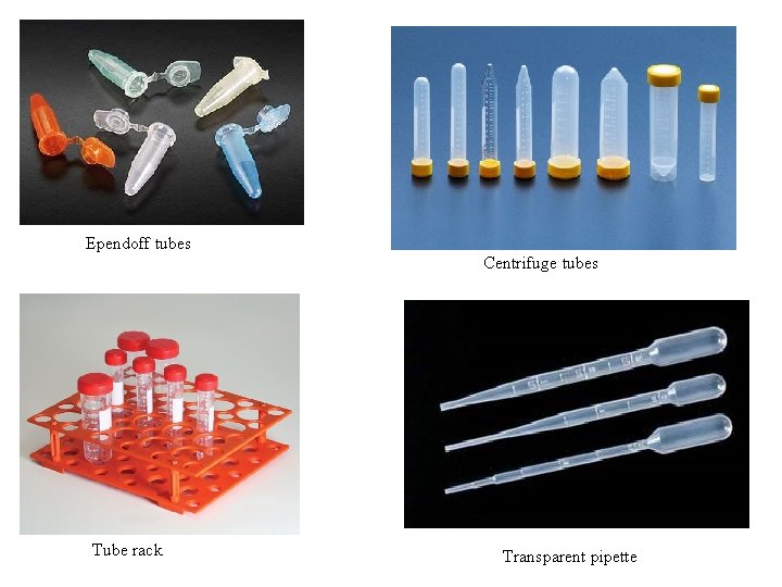 Ependoff tubes Centrifuge tubes Tube rack Transparent pipette 