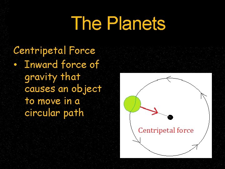 The Planets Centripetal Force • Inward force of gravity that causes an object to The Planets Centripetal Force • Inward force of gravity that causes an object to