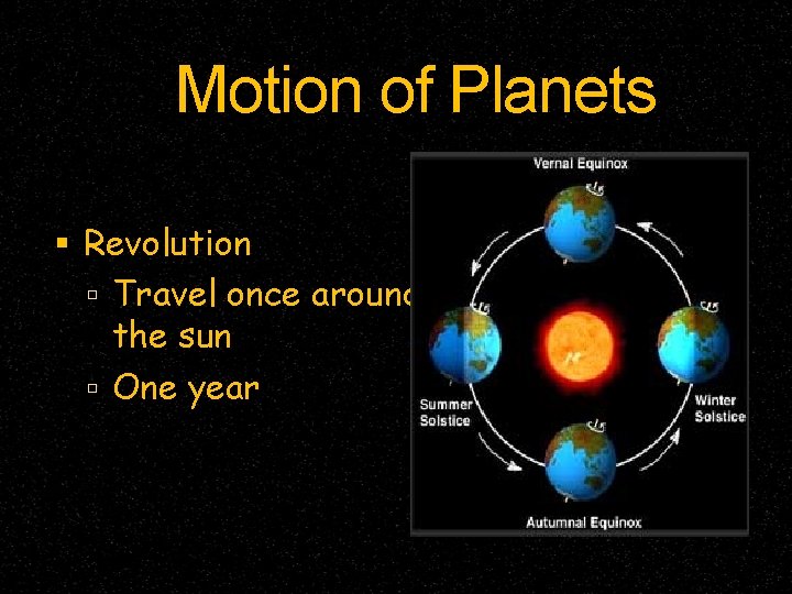 Motion of Planets Revolution Travel once around the sun One year Motion of Planets Revolution Travel once around the sun One year