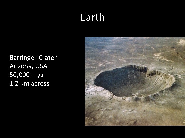 Earth Barringer Crater Arizona, USA 50, 000 mya 1. 2 km across 