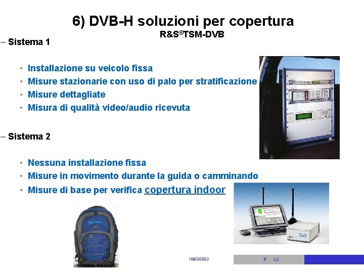 6) DVB-H soluzioni per copertura – Sistema 1 • • R&S®TSM-DVB Installazione su veicolo