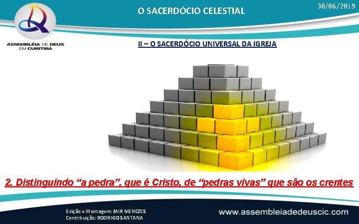 O SACERDÓCIO CELESTIAL 30/06/2019 II – O SACERDÓCIO UNIVERSAL DA IGREJA 2. Distinguindo “a