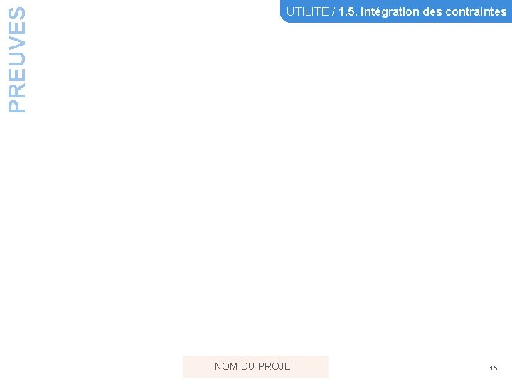 PREUVES UTILITÉ / 1. 5. Intégration des contraintes NOM DU PROJET 15 