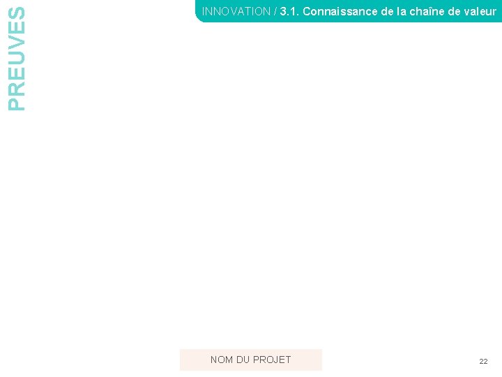 PREUVES INNOVATION / 3. 1. Connaissance de la chaîne de valeur NOM DU PROJET