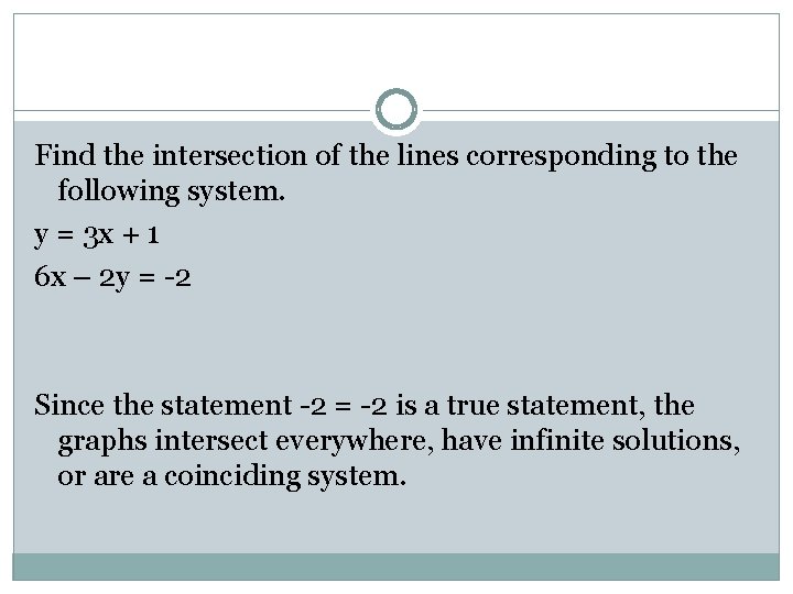 Find the intersection of the lines corresponding to the following system. y = 3