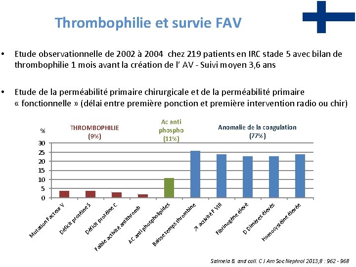 Thrombophilie et survie FAV • Etude observationnelle de 2002 à 2004 chez 219 patients