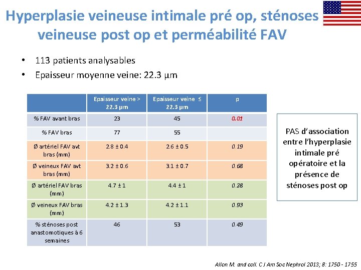 Hyperplasie veineuse intimale pré op, sténoses veineuse post op et perméabilité FAV • 113