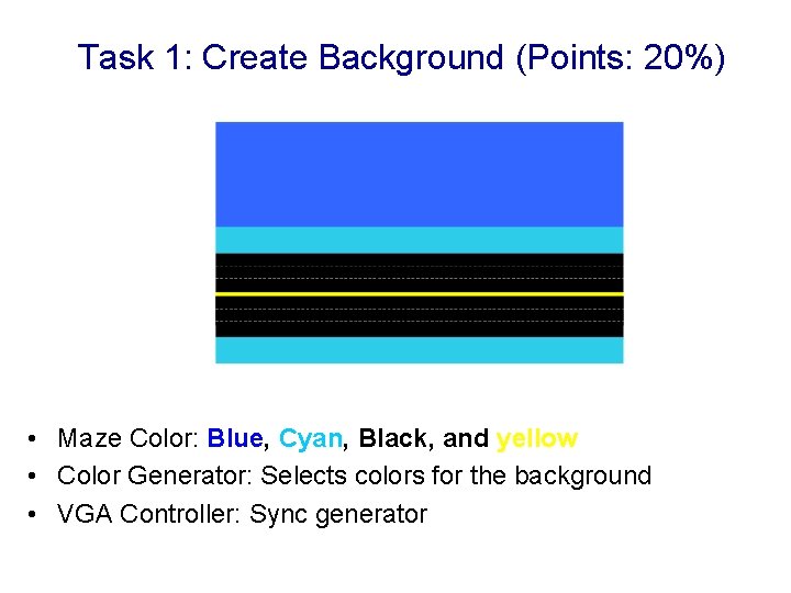 Task 1: Create Background (Points: 20%) • Maze Color: Blue, Cyan, Black, and yellow