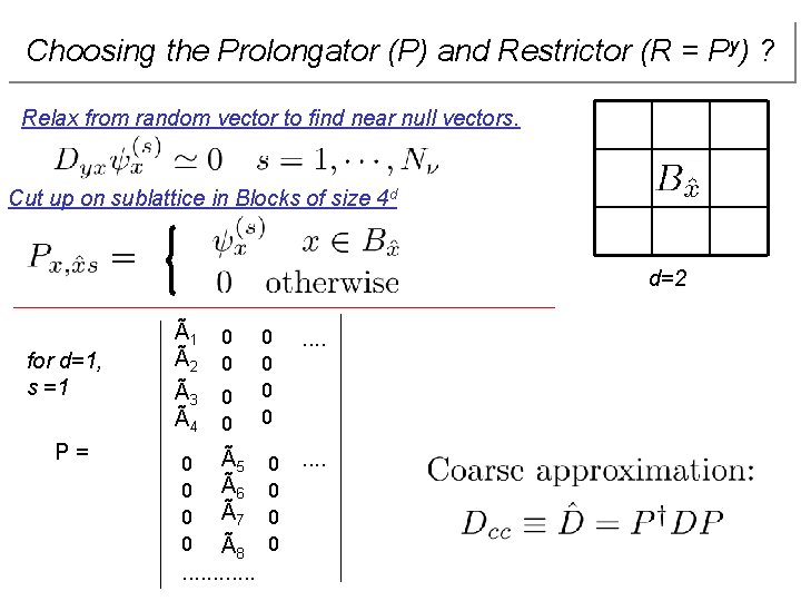 Choosing the Prolongator (P) and Restrictor (R = Py) ? Relax from random vector Choosing the Prolongator (P) and Restrictor (R = Py) ? Relax from random vector
