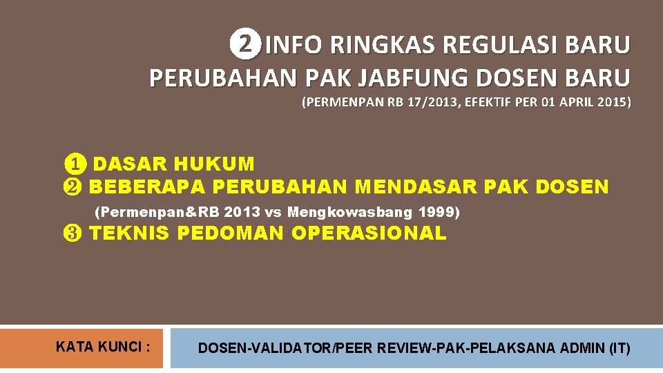 ❷INFO RINGKAS REGULASI BARU PERUBAHAN PAK JABFUNG DOSEN BARU (PERMENPAN RB 17/2013, EFEKTIF PER