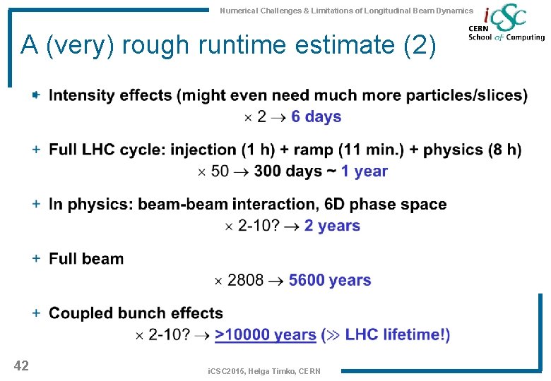 Numerical Challenges & Limitations of Longitudinal Beam Dynamics A (very) rough runtime estimate (2)