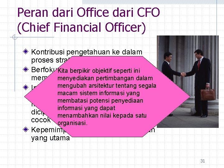 Peran dari Office dari CFO (Chief Financial Officer) Kontribusi pengetahuan ke dalam proses strategi