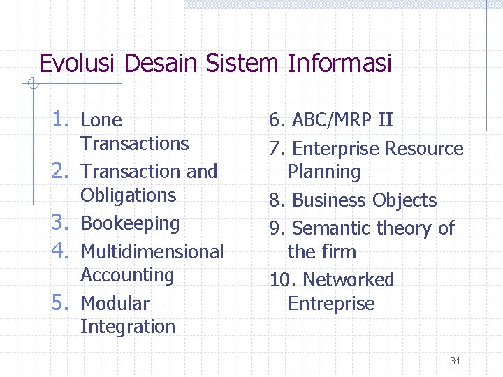 Evolusi Desain Sistem Informasi 1. Lone 2. 3. 4. 5. Transactions Transaction and Obligations