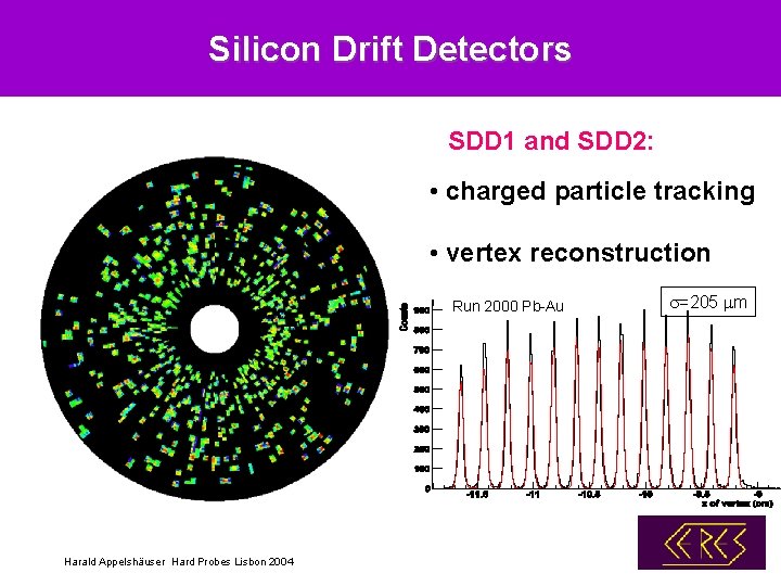Silicon Drift Detectors SDD 1 and SDD 2: • charged particle tracking • vertex