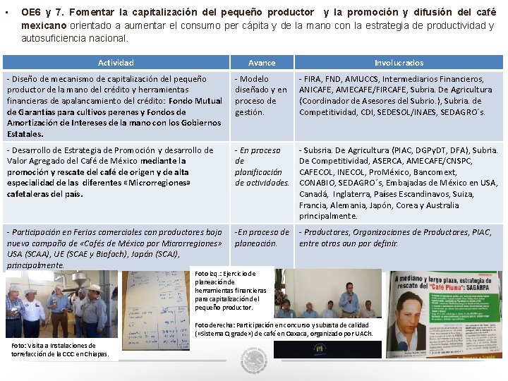 • OE 6 y 7. Fomentar la capitalización del pequeño productor y la • OE 6 y 7. Fomentar la capitalización del pequeño productor y la