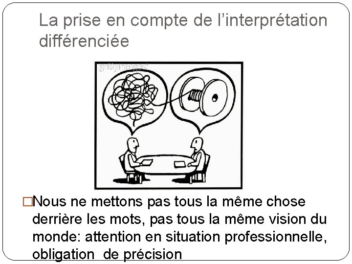 La prise en compte de l’interprétation différenciée �Nous ne mettons pas tous la même