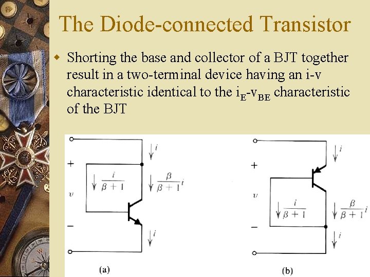 The Diode connected Transistor w Shorting the base and collector of a BJT together The Diode connected Transistor w Shorting the base and collector of a BJT together