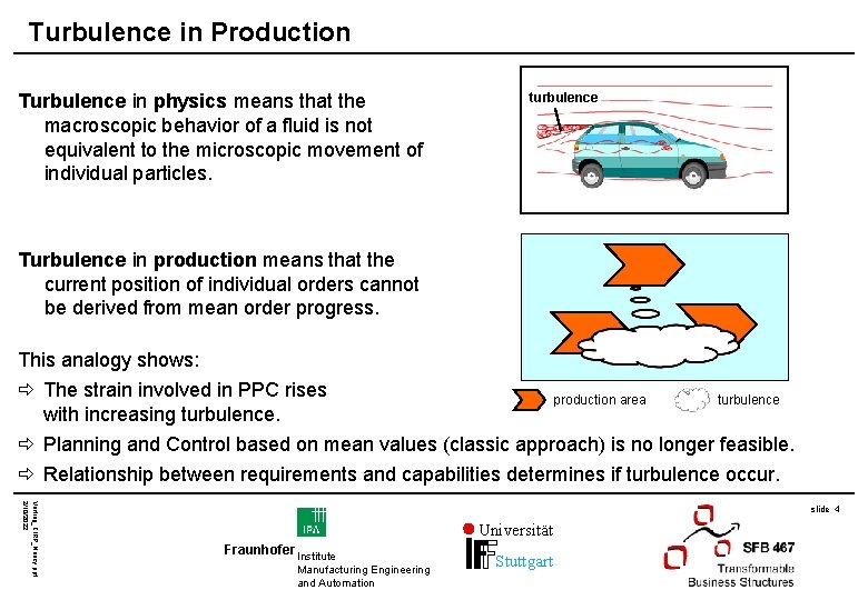 Turbulence in Production Turbulence in physics means that the macroscopic behavior of a fluid
