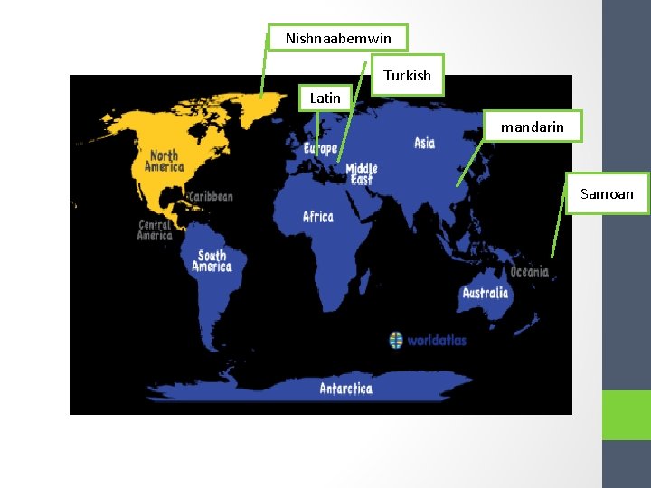 Nishnaabemwin Turkish Latin mandarin Samoan 