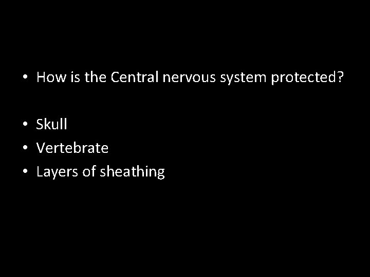  • How is the Central nervous system protected? • Skull • Vertebrate •