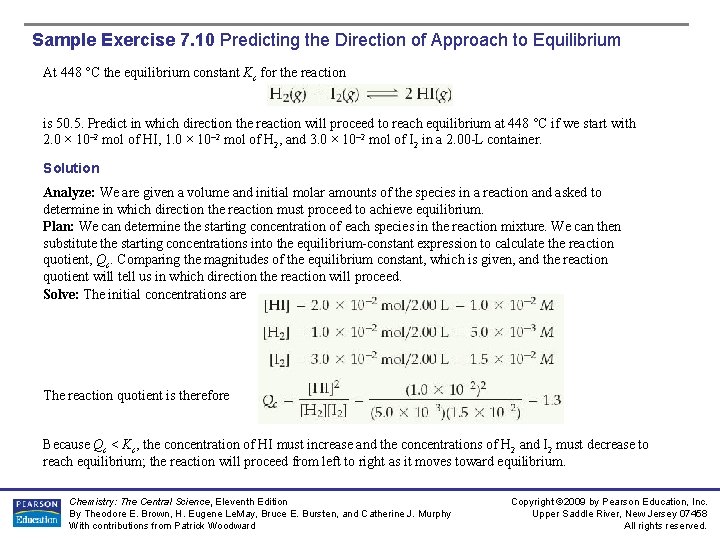Sample Exercise 7. 10 Predicting the Direction of Approach to Equilibrium At 448 °C