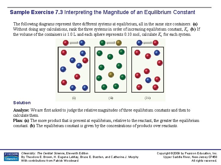 Sample Exercise 7. 3 Interpreting the Magnitude of an Equilibrium Constant The following diagrams