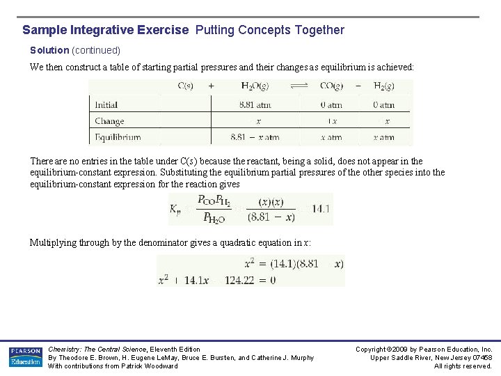 Sample Integrative Exercise Putting Concepts Together Solution (continued) We then construct a table of