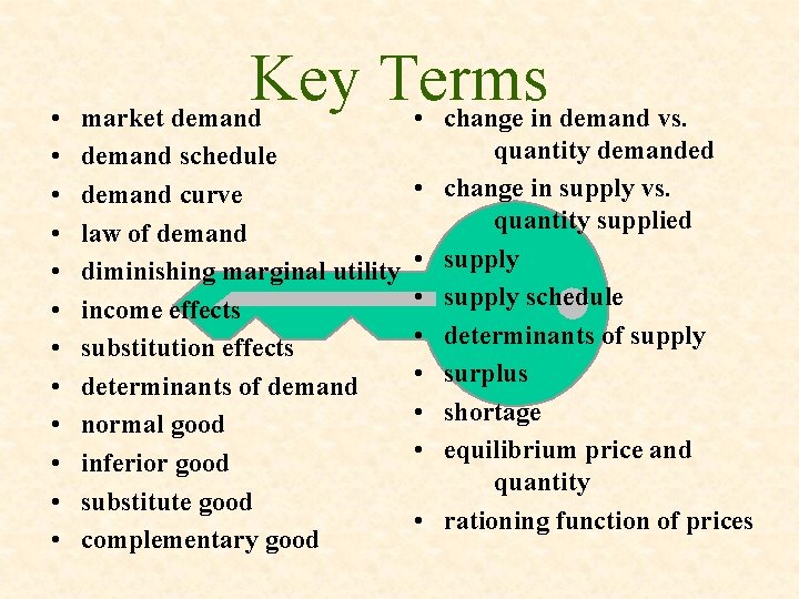  • • • Key Terms • market demand schedule demand curve law of