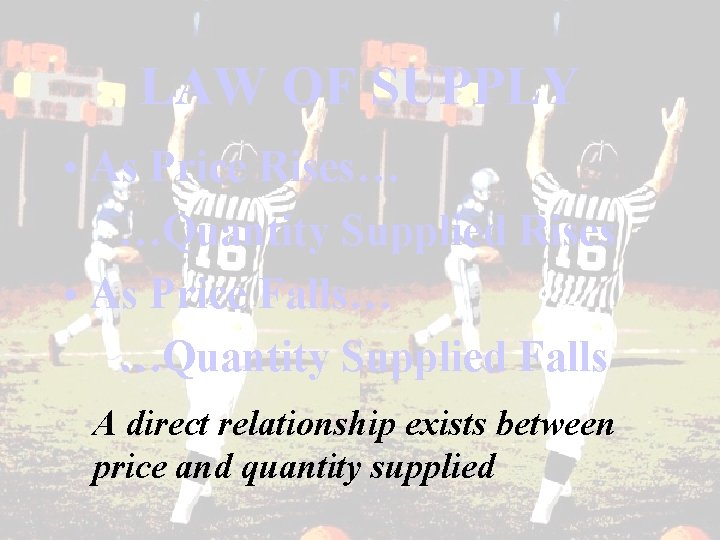 LAW OF SUPPLY • As Price Rises… …Quantity Supplied Rises • As Price Falls…